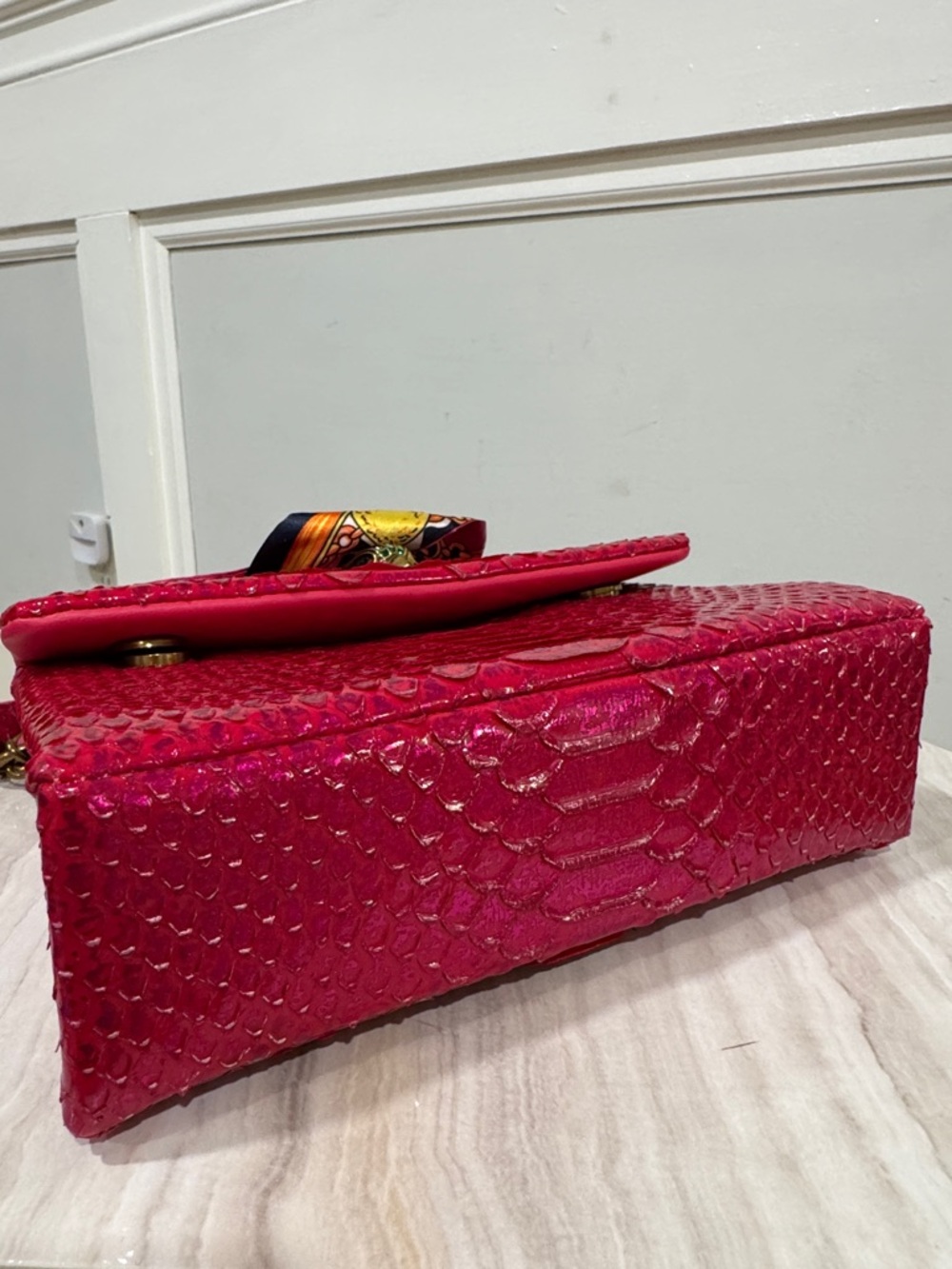 Kurt Geiger Bag Kensington Snake Embossed Sample Sale Pink Textured Crossbody - Picture 11 of 17